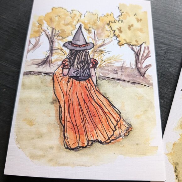 Little Witchling in Her Garden - Set of 2 Art Print Greeting Cards - Picture 2 of 5